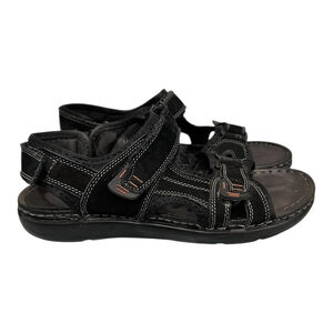 Stepwel Sandals Shoes Mens Size 10 Black Leather Adjustable Strap Walking